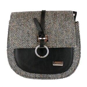 Mucros Weavers Grace Tweed Bag Grey Herringbone 100% Wool & PU Leather Ireland
